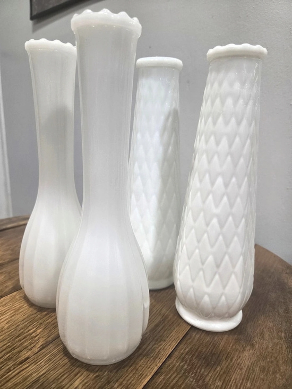 White Milk Glass Vases Set of 4